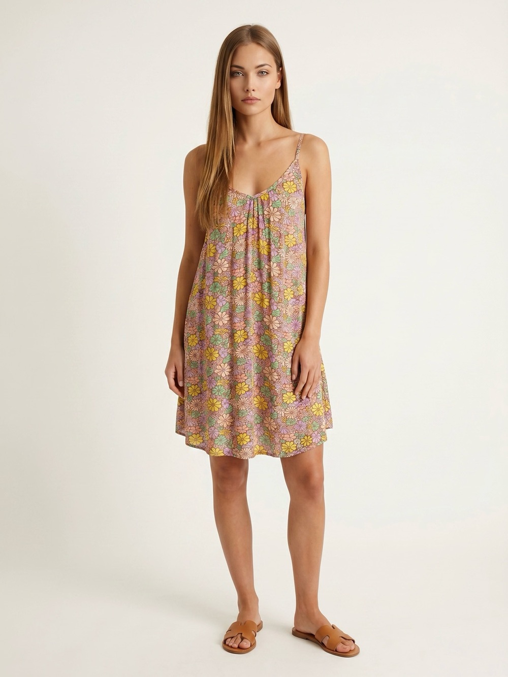 🌻NEW w.tag Roxy Spring Adventure Mini Dress Floral Spaghetti Strap Sundress XS
